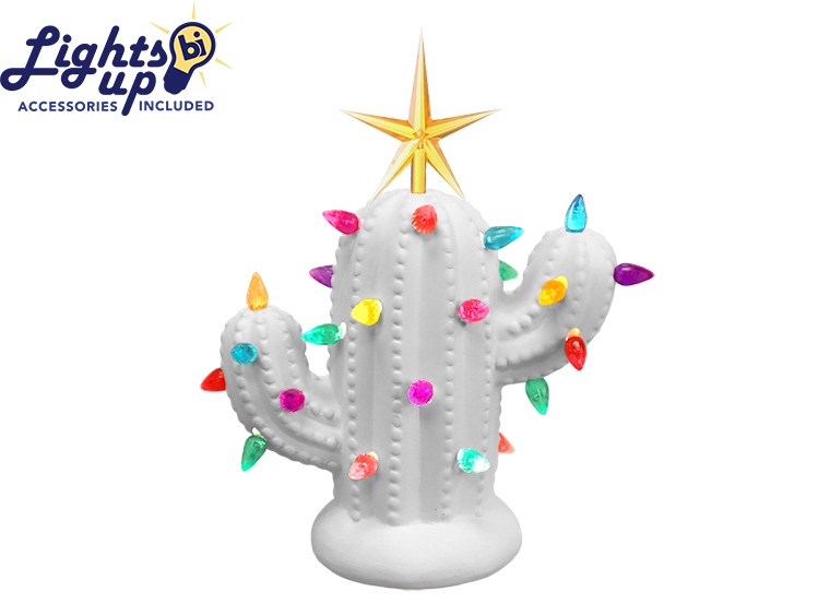 Lighted Small Christmas Cactus Ceramic