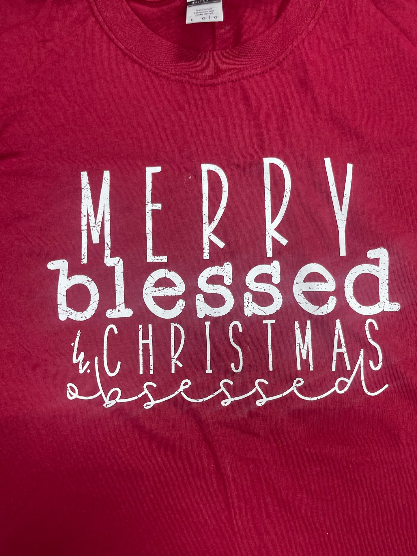 Merry Blessed & Christmas Obsessed T-Shirt Maroon L