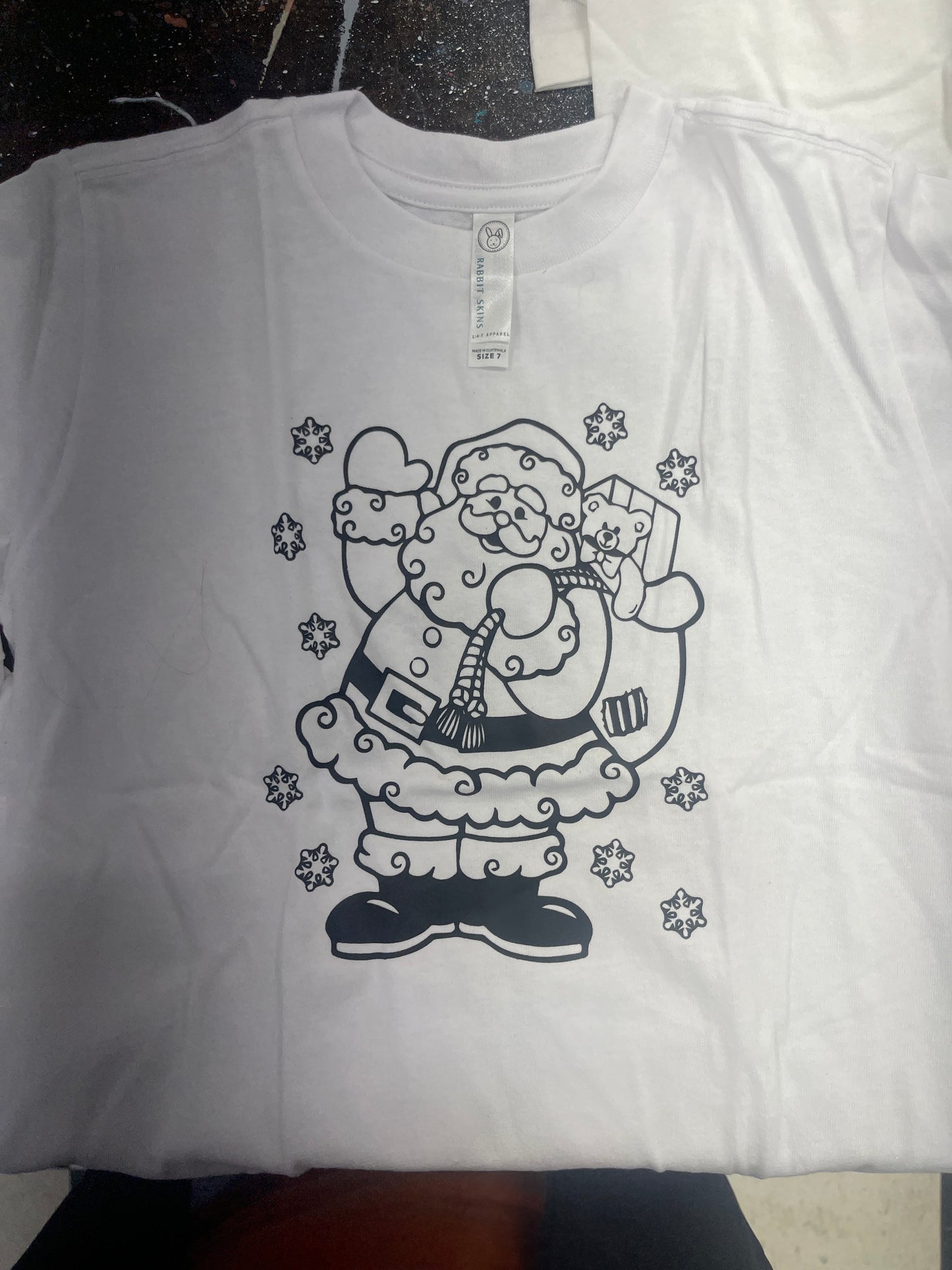 Coloring Christmas T-Shirt Santa White Child Size 7
