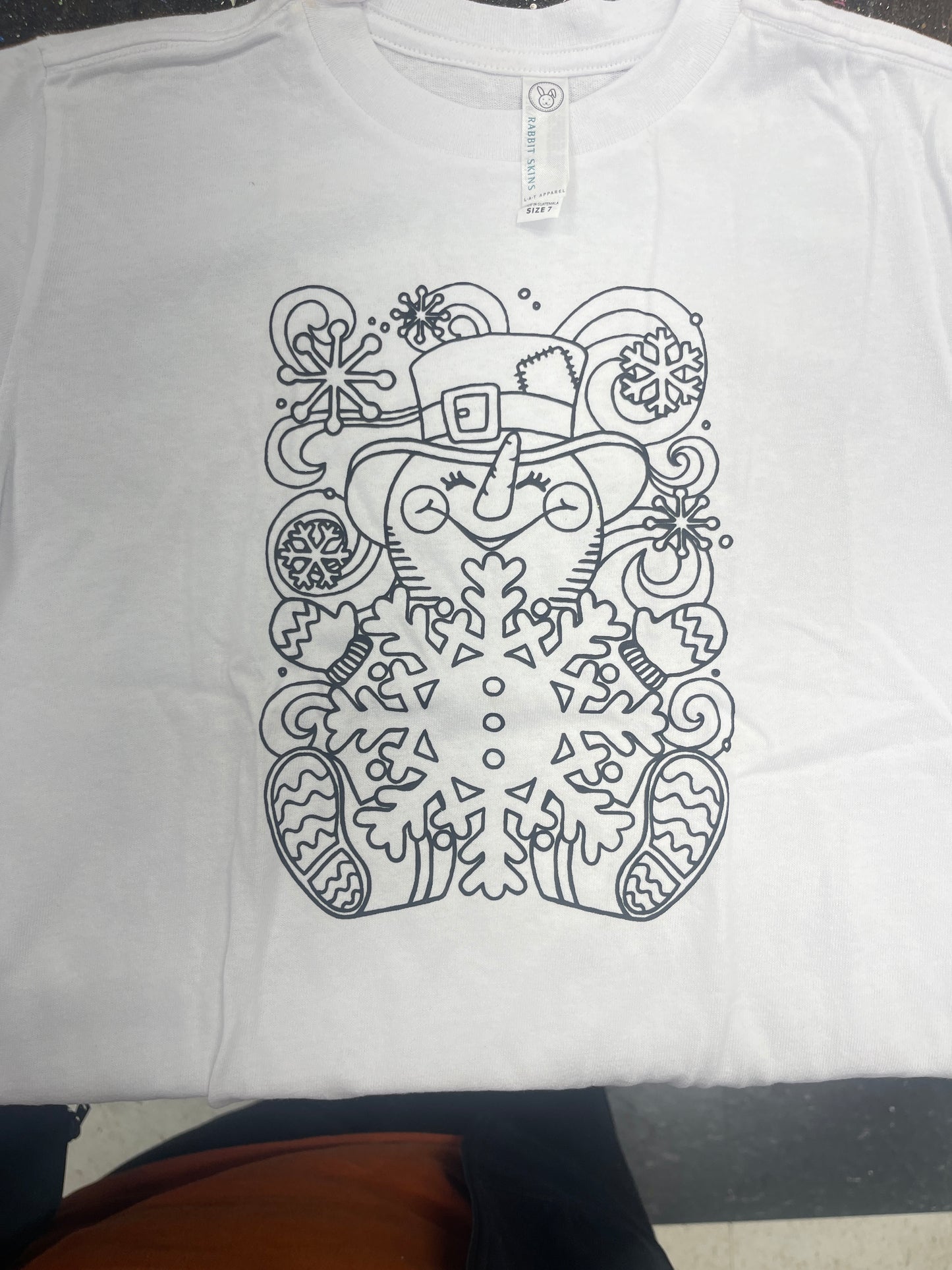 Coloring Christmas T-Shirt Snowflake Snowman White Child Size 7