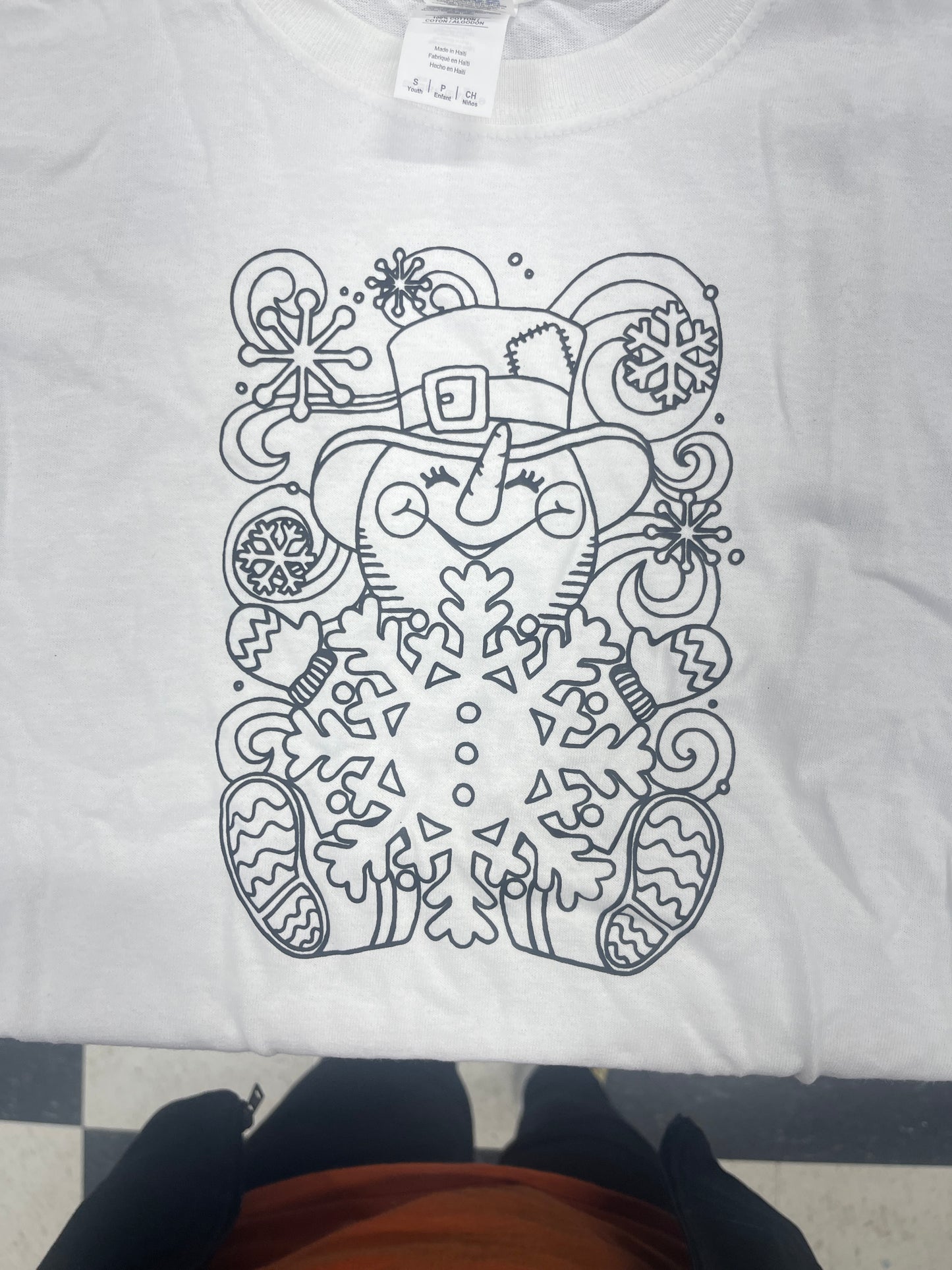 Coloring Christmas T-Shirt Snowflake Snowman White Youth S