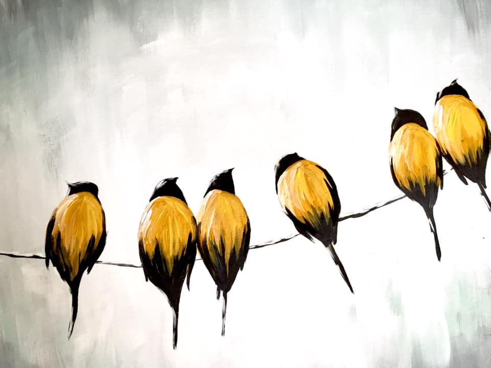 Birds on Wire Paint Kit – Pre-Drawn Canvas | DIY Paint Kit for All Ages | Easy At-Home Activity | Art Gift