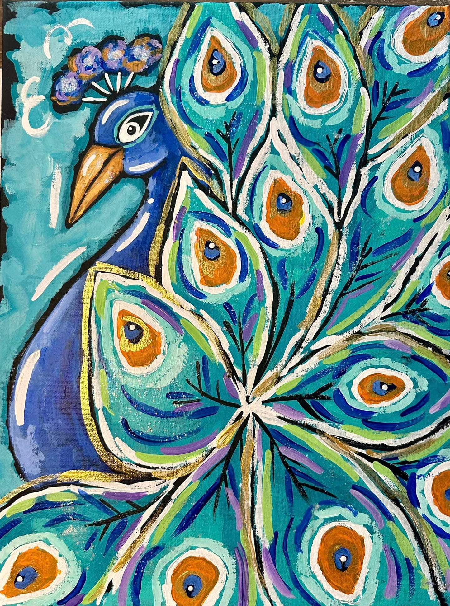 Colorful Peacock Paint Kit – Pre-Drawn Canvas | DIY Paint Kit for All Ages | Easy At-Home Activity | Art Gift