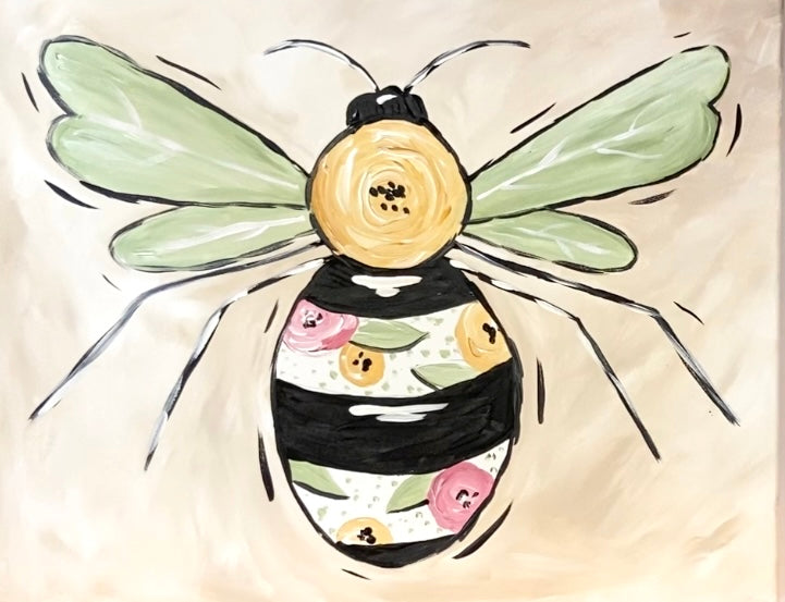 Floral Bee Paint Kit – Pre-Drawn Canvas | DIY Paint Kit for All Ages | Easy At-Home Activity | Art Gift