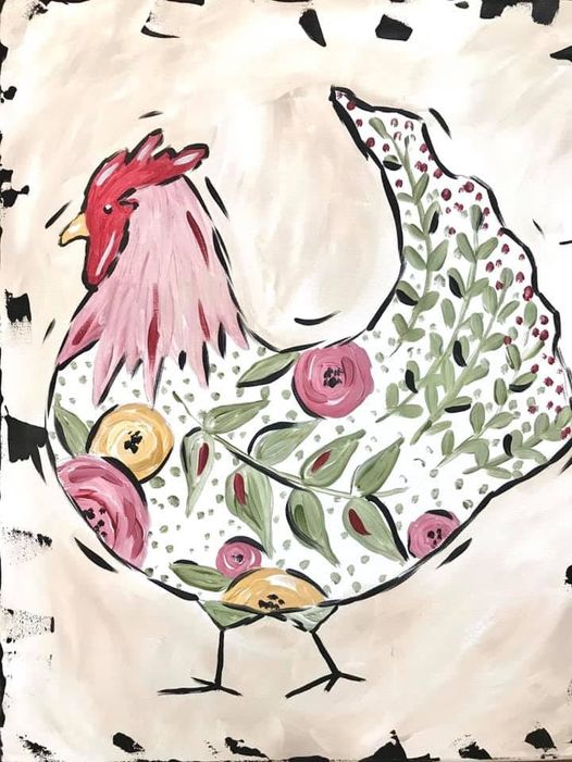 Floral Chicken Paint Kit – Pre-Drawn Canvas | DIY Paint Kit for All Ages | Easy At-Home Activity | Art Gift