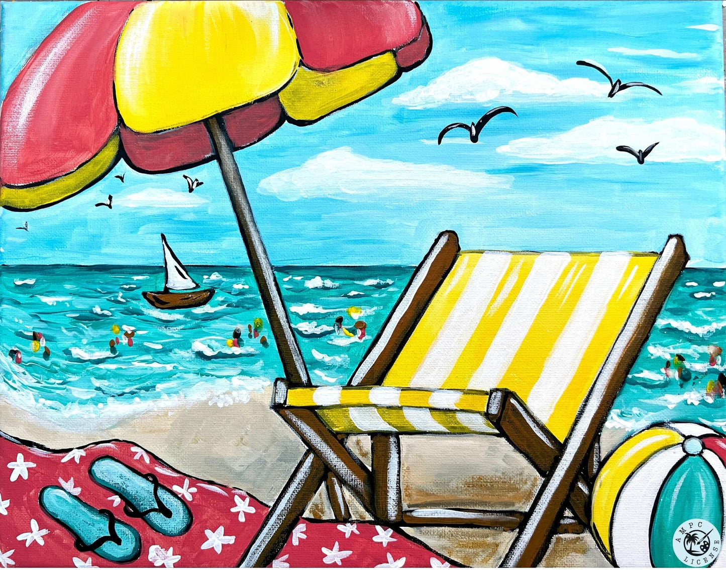 Fun in the Sun Paint Kit – DIY Art Set All Ages, Traced Canvas, Brushes & Instructions, Quality Craft Project Gift