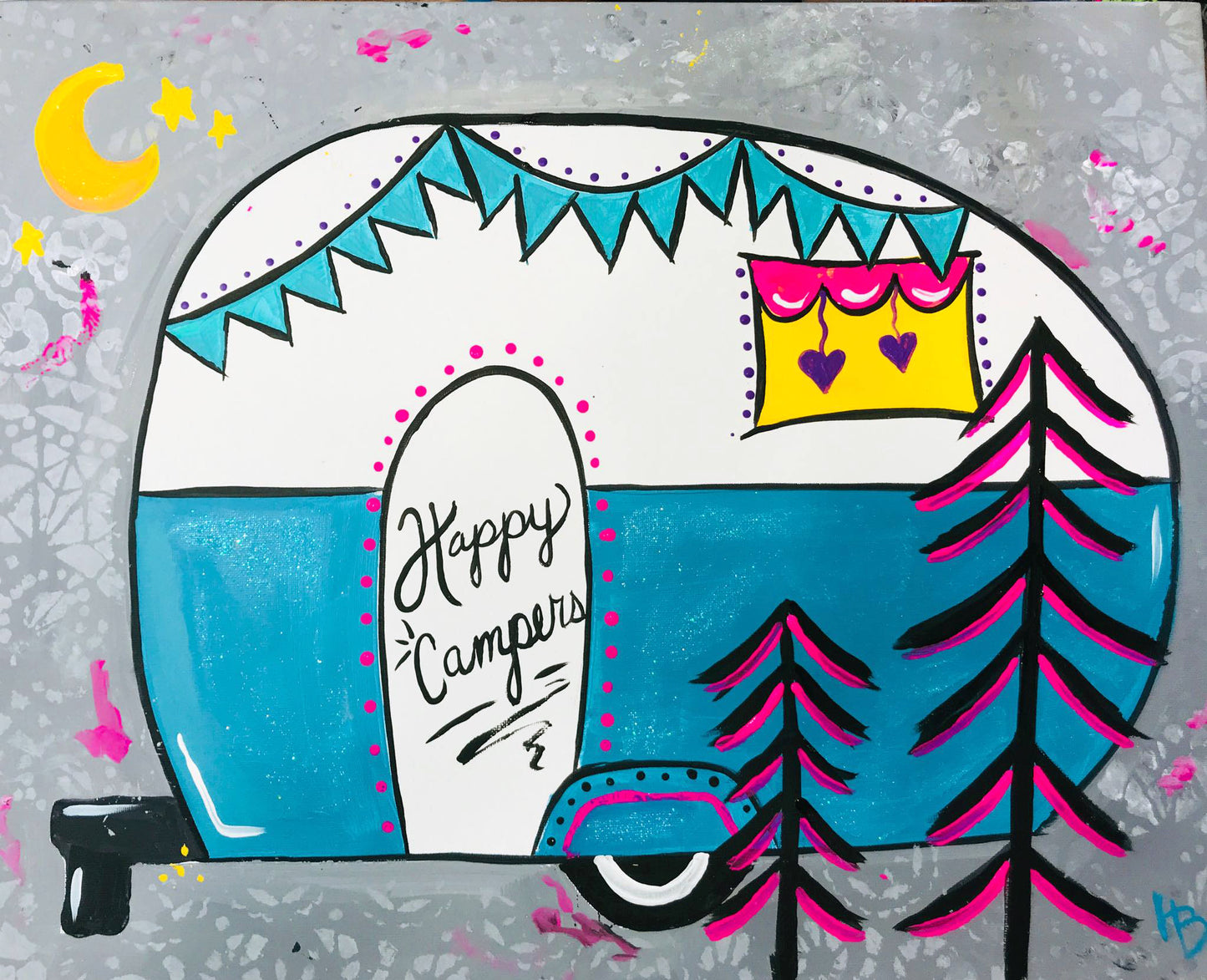Happy Camper Paint Kit – Pre-Drawn Canvas | DIY Paint Kit for All Ages | Easy At-Home Activity | Art Gift