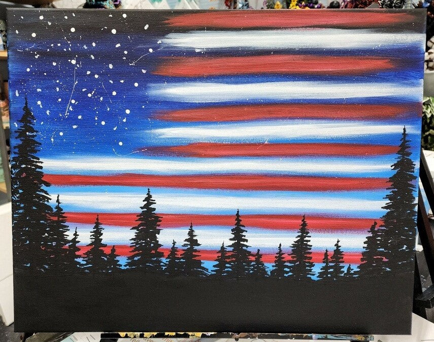 Old Glory Sky Paint Kit – DIY Art Set All Ages, Traced Canvas, Brushes & Instructions, Quality Craft Project Gift
