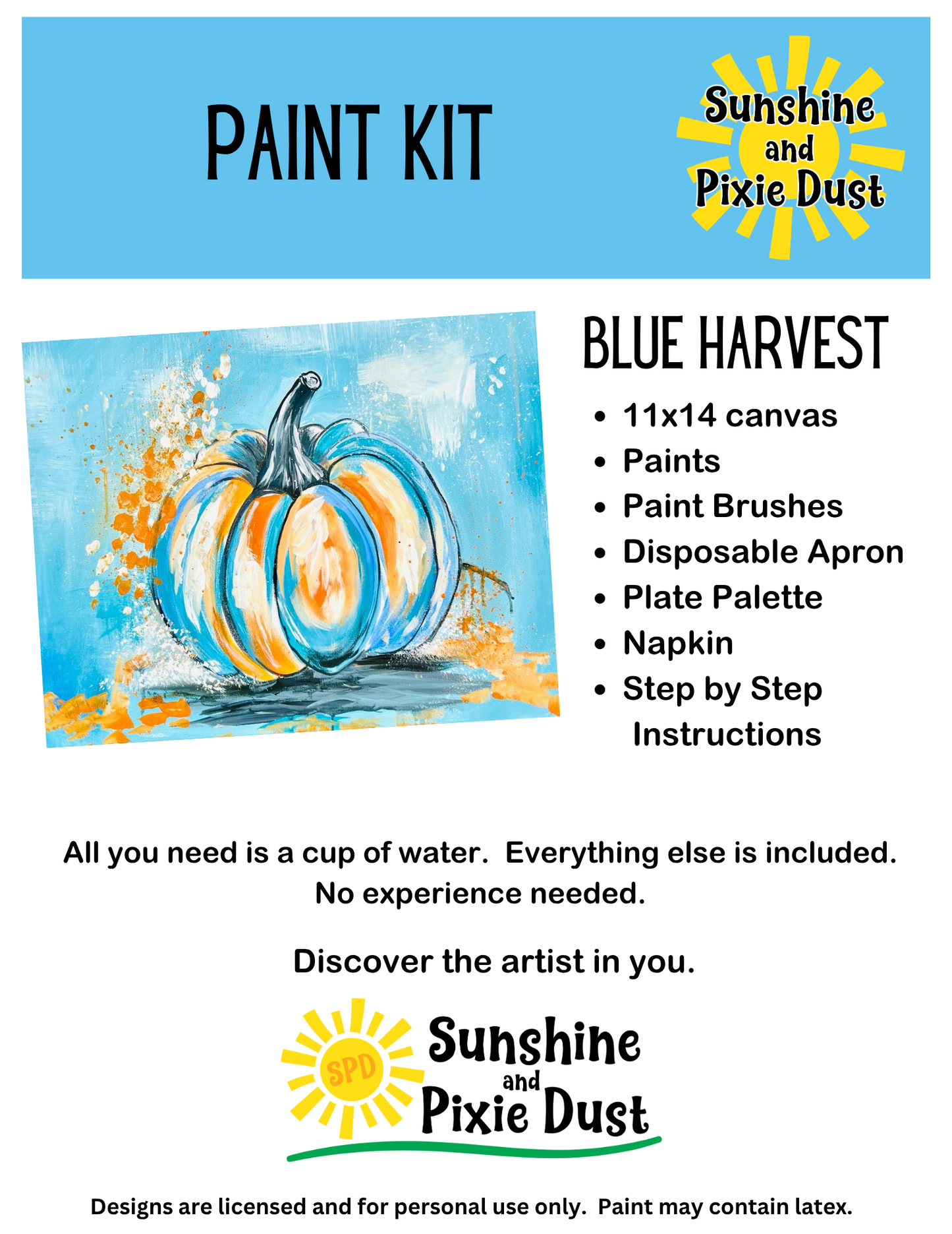 Blue Harvest Paint Kit – Pre-Drawn Canvas | DIY Paint Kit for All Ages | Easy At-Home Activity | Art Gift