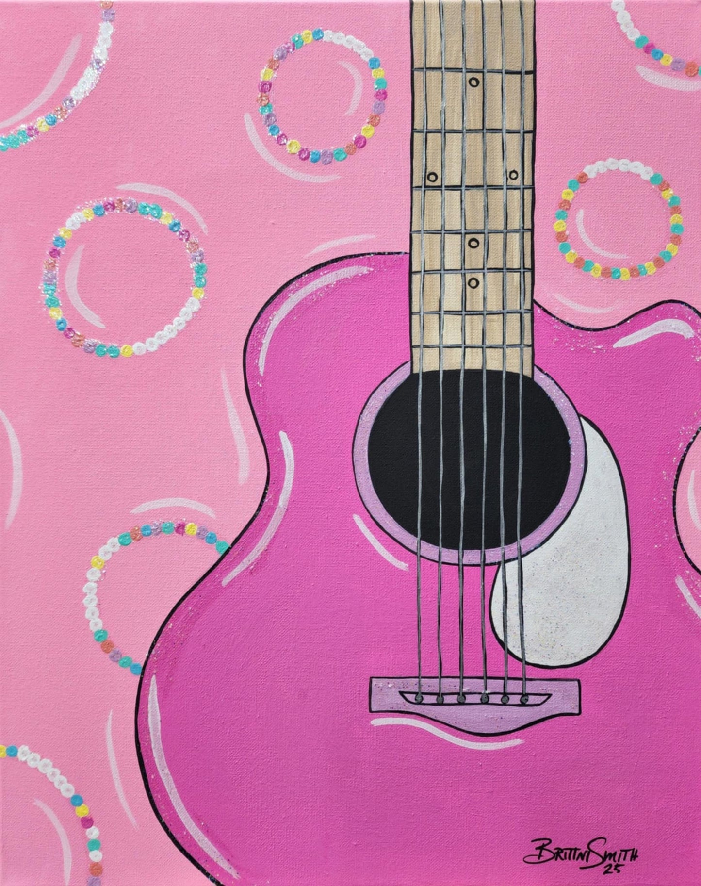 Girlie Guitar Paint Kit – 11x14 Traced Canvas | Full or Basic DIY Art Kit for All Ages