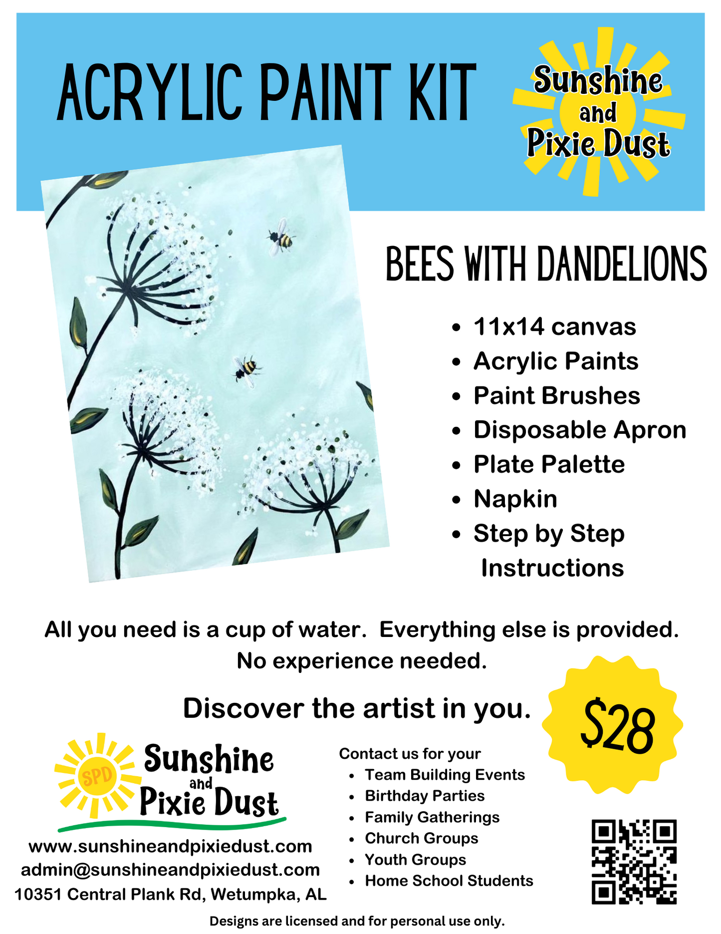 Bees with Dandelions Paint Kit