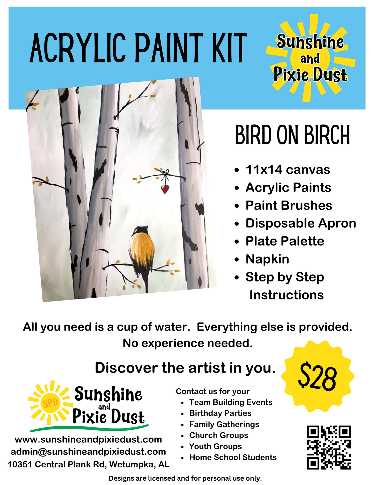 Bird on Birch Paint Kit