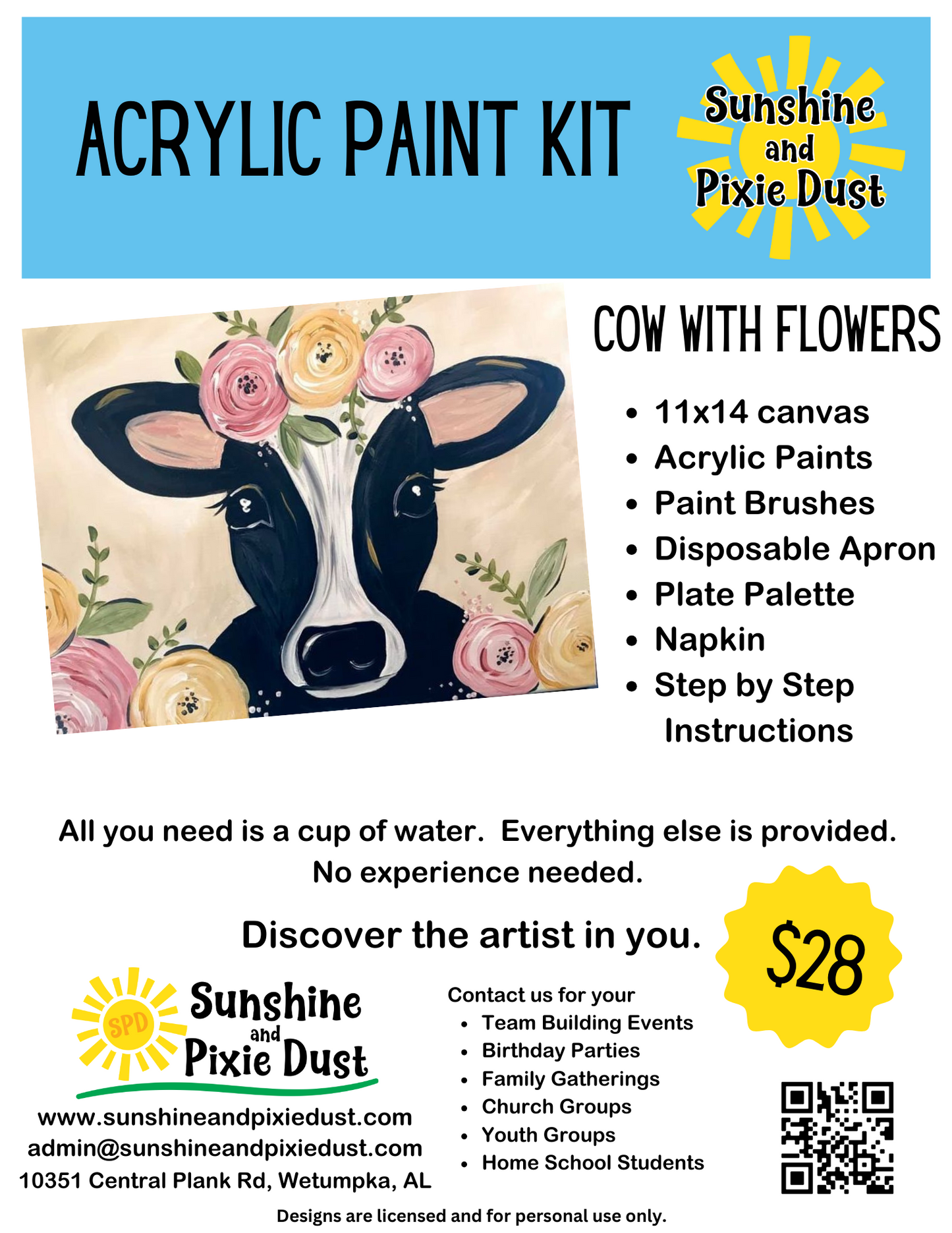 Cow with Flowers Paint Kit