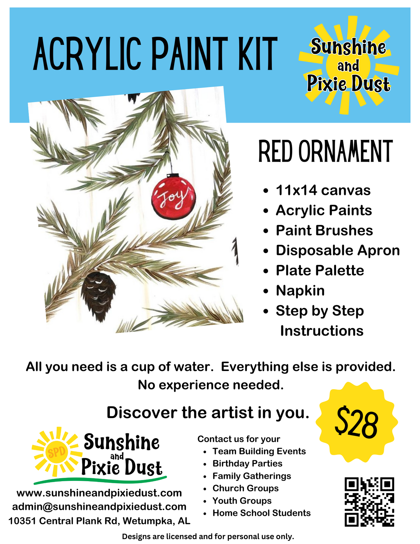 Red Ornament Paint Kit| Full or Basic DIY Art Kit for All Ages