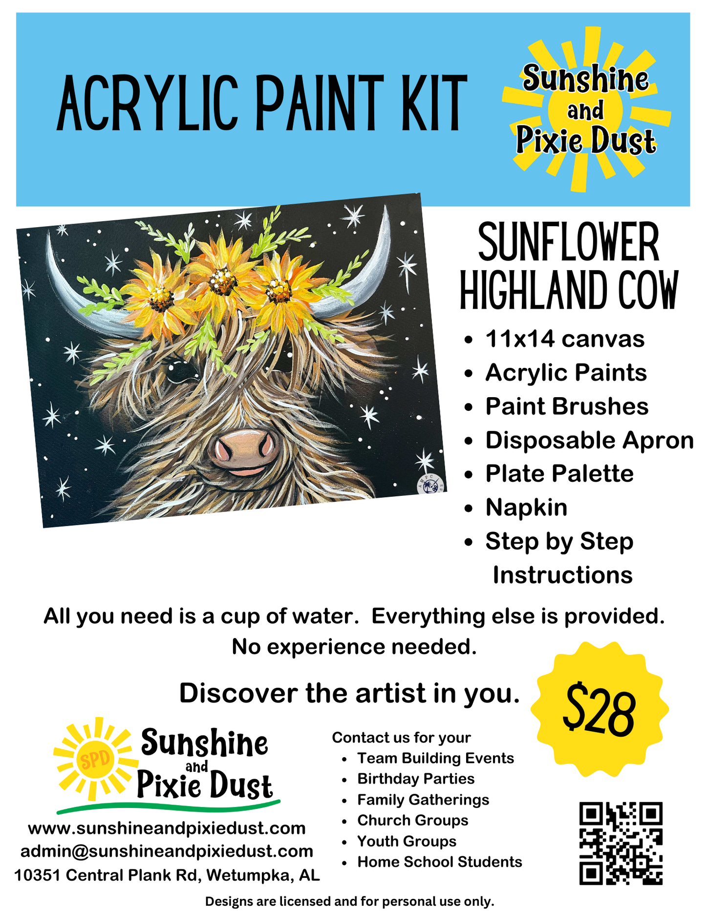 Sunflower Highland Cow Paint Kit