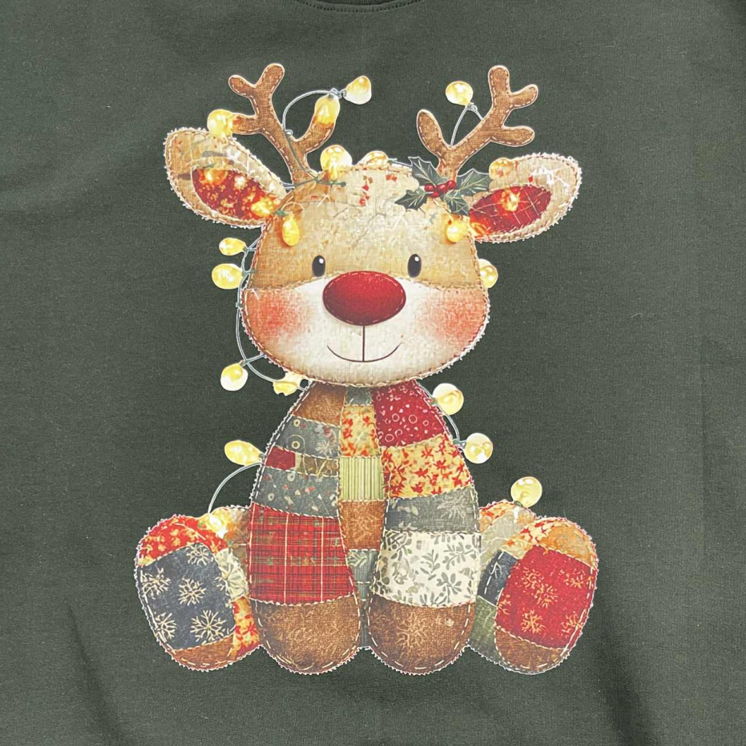 Patchwork Reindeer Christmas Sweatshirt | Cozy Holiday Reindeer Pullover | Cute Rustic Christmas Shirt for Winter