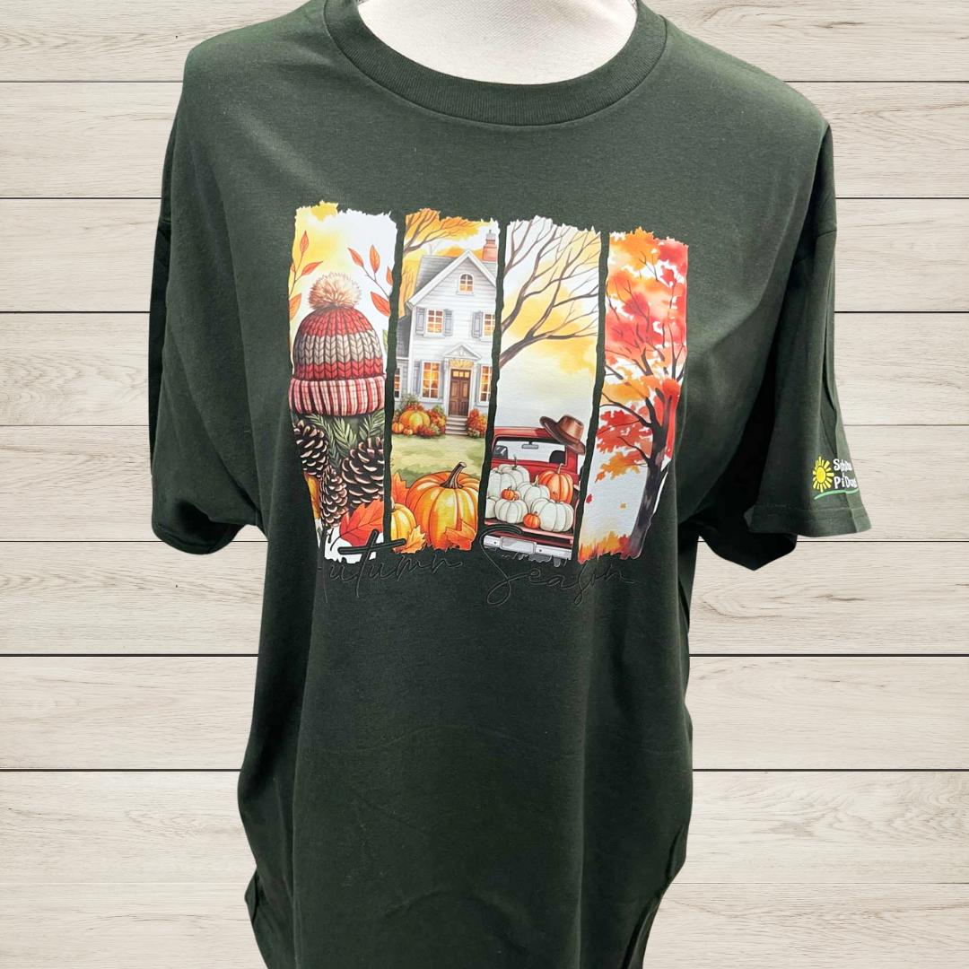 Autumn Season T-Shirt β Cozy Fall Scene Shirt with Pumpkins and Truck, Autumn Aesthetic Tee for Women, Handmade Country Farmhouse Gift