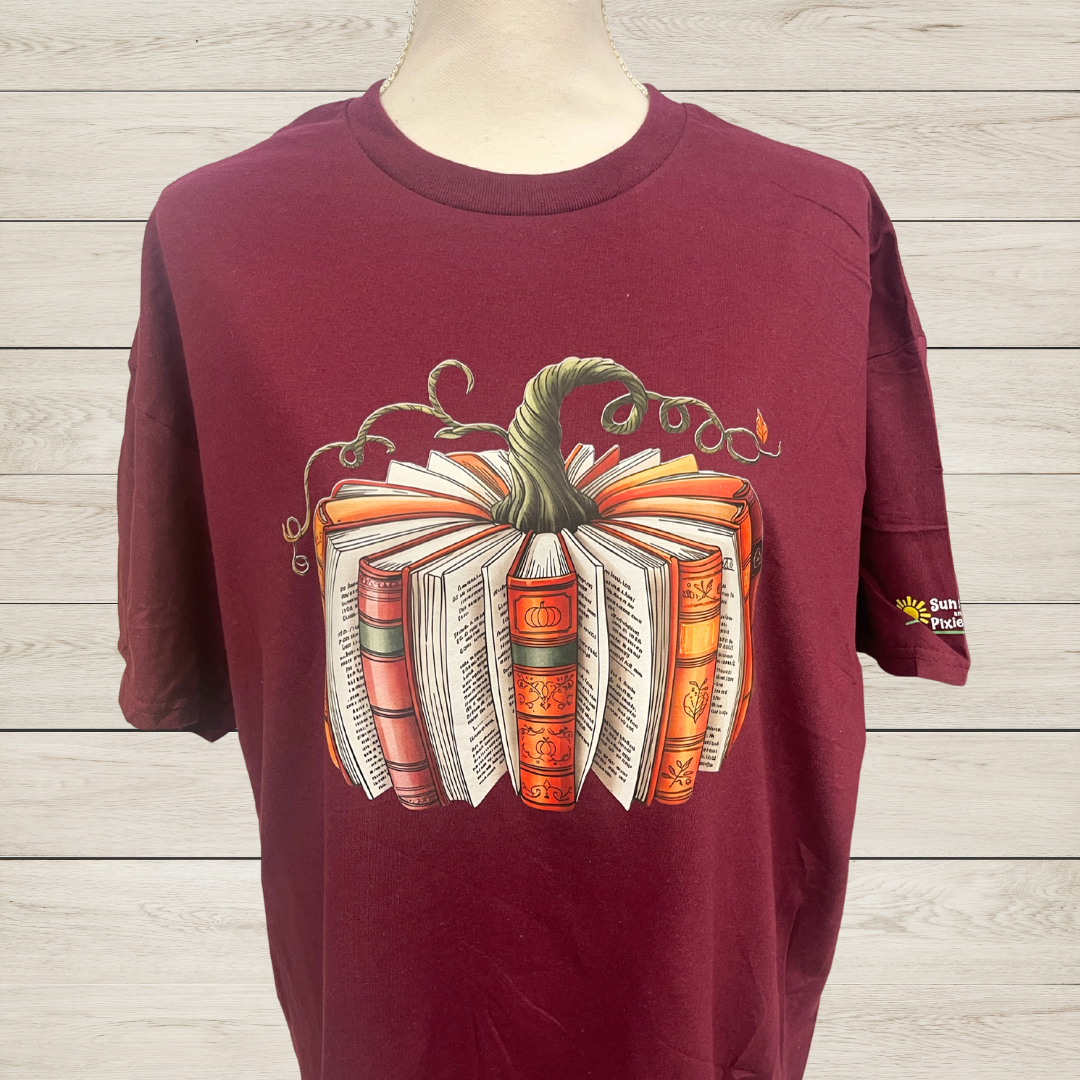 Fall Book Pumpkin T-Shirt, Fall Reading Shirt, Teacher Librarian Autumn Graphic Tee, Cozy Pumpkin Book Shirt for Women, Book Lover