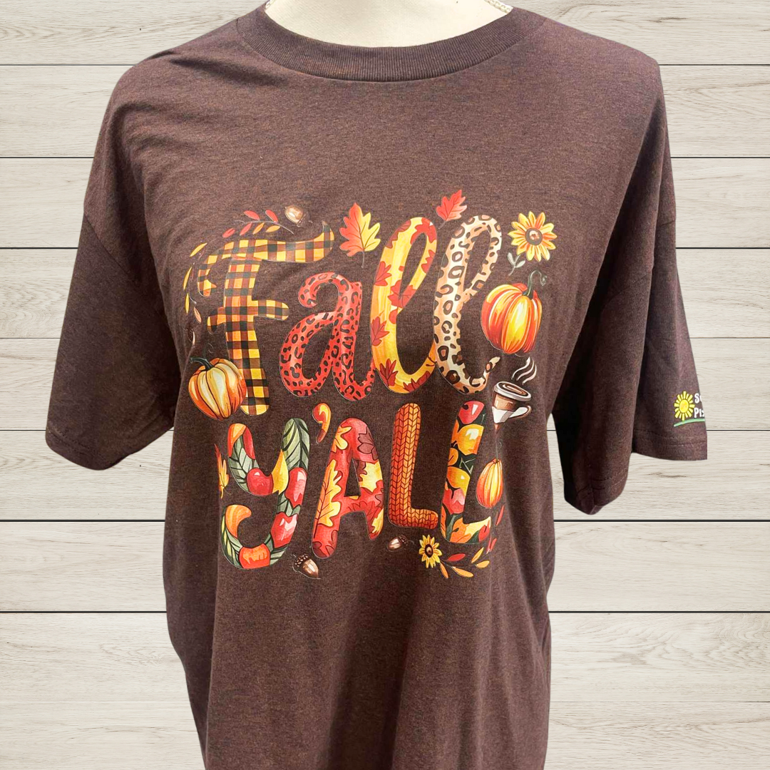 Fall Y’all Autumn T-Shirt – Pumpkin & Leaves Fall Graphic Tee – Southern Fall Shirt