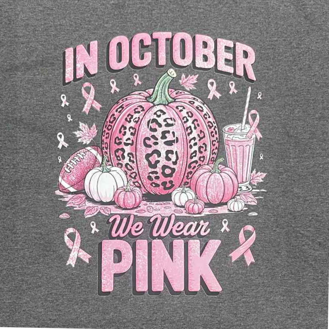 In October We Wear Pink Pumpkin Shirt – Breast Cancer Awareness Leopard Pumpkin Tee, Fall Halloween Pink Ribbon Top