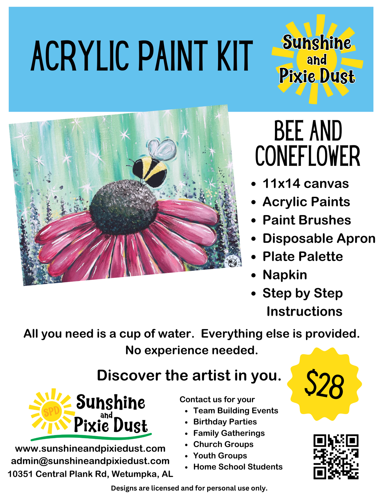Bee and Coneflower Paint Kit