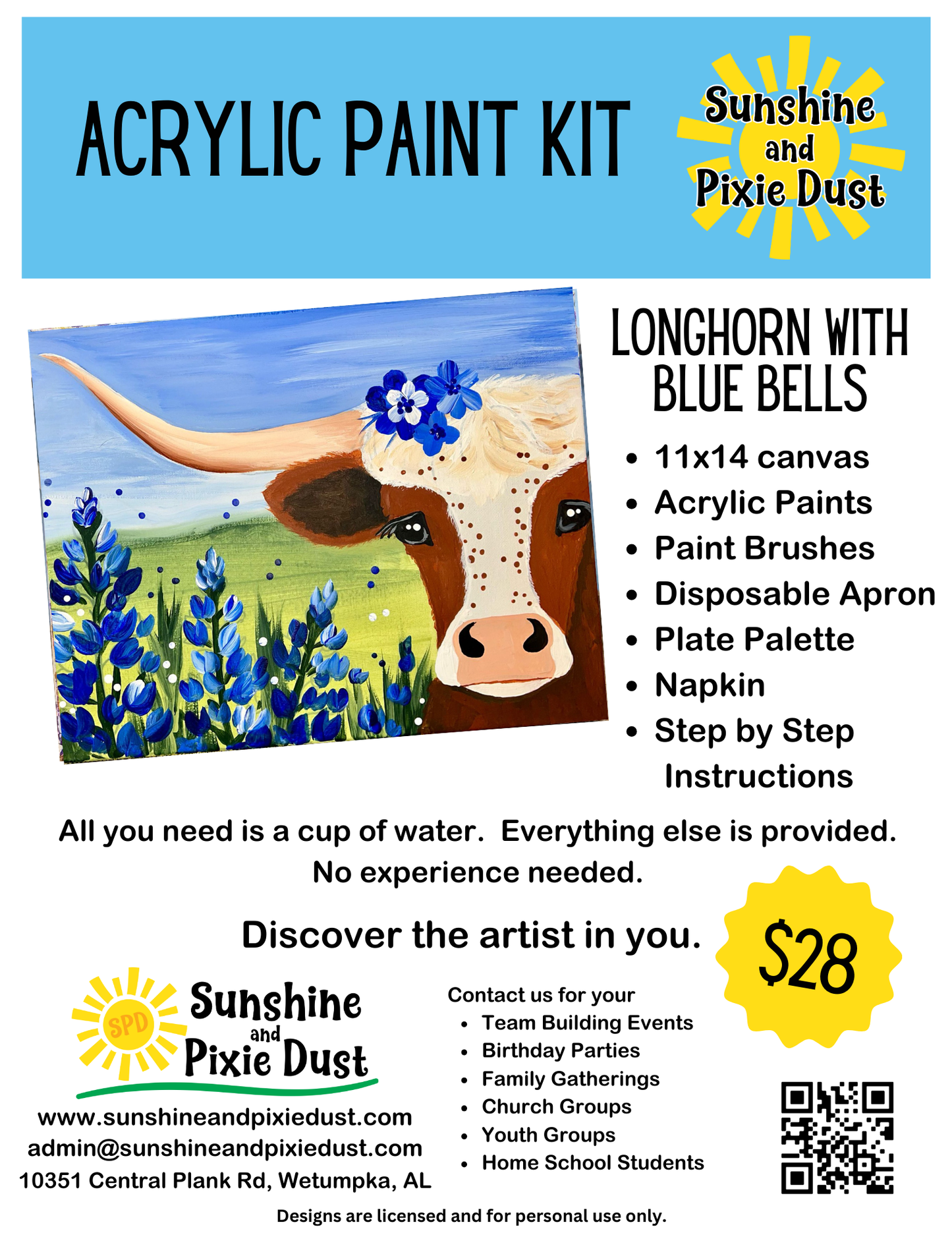 Longhorn with Blue Bells Paint Kit