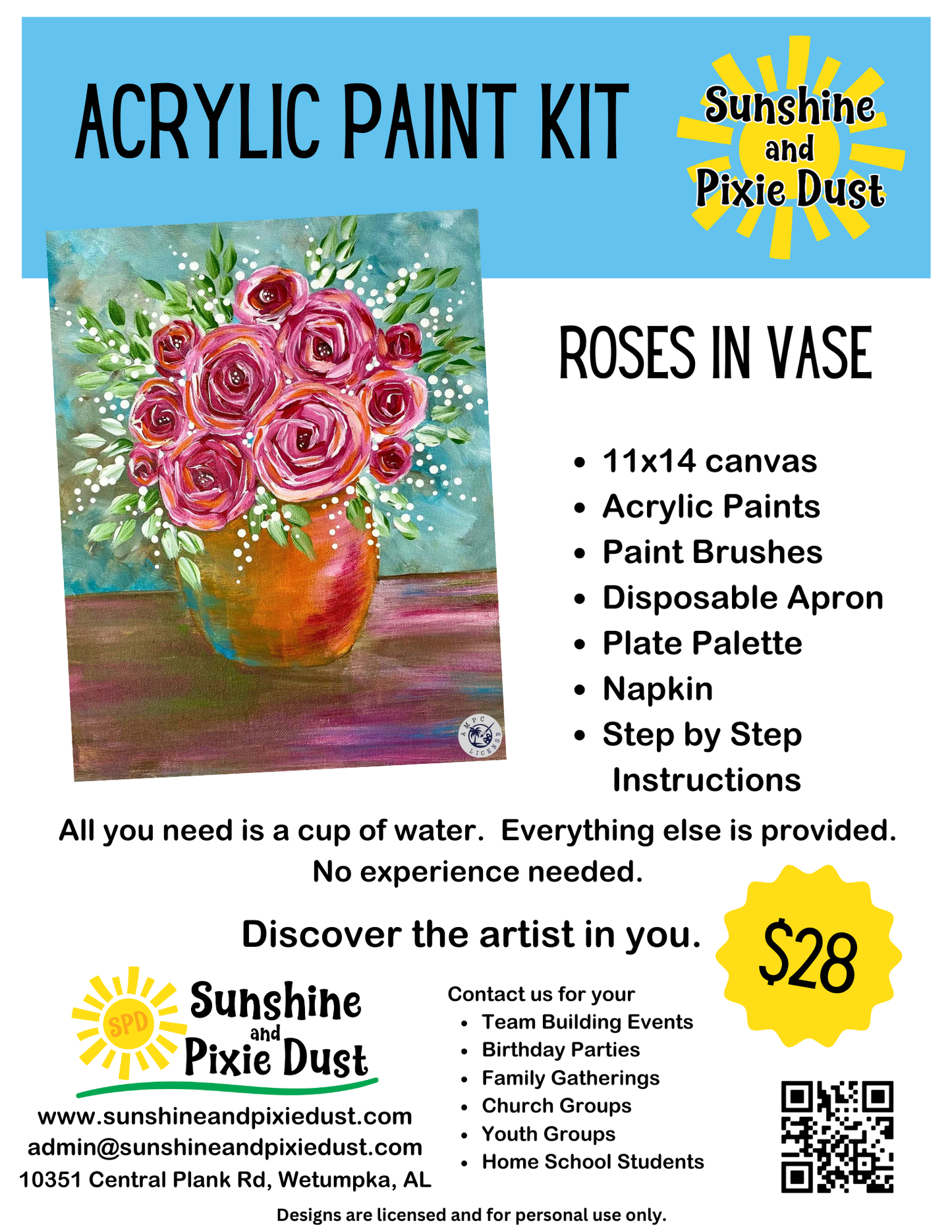 Roses in Vase Paint Kit
