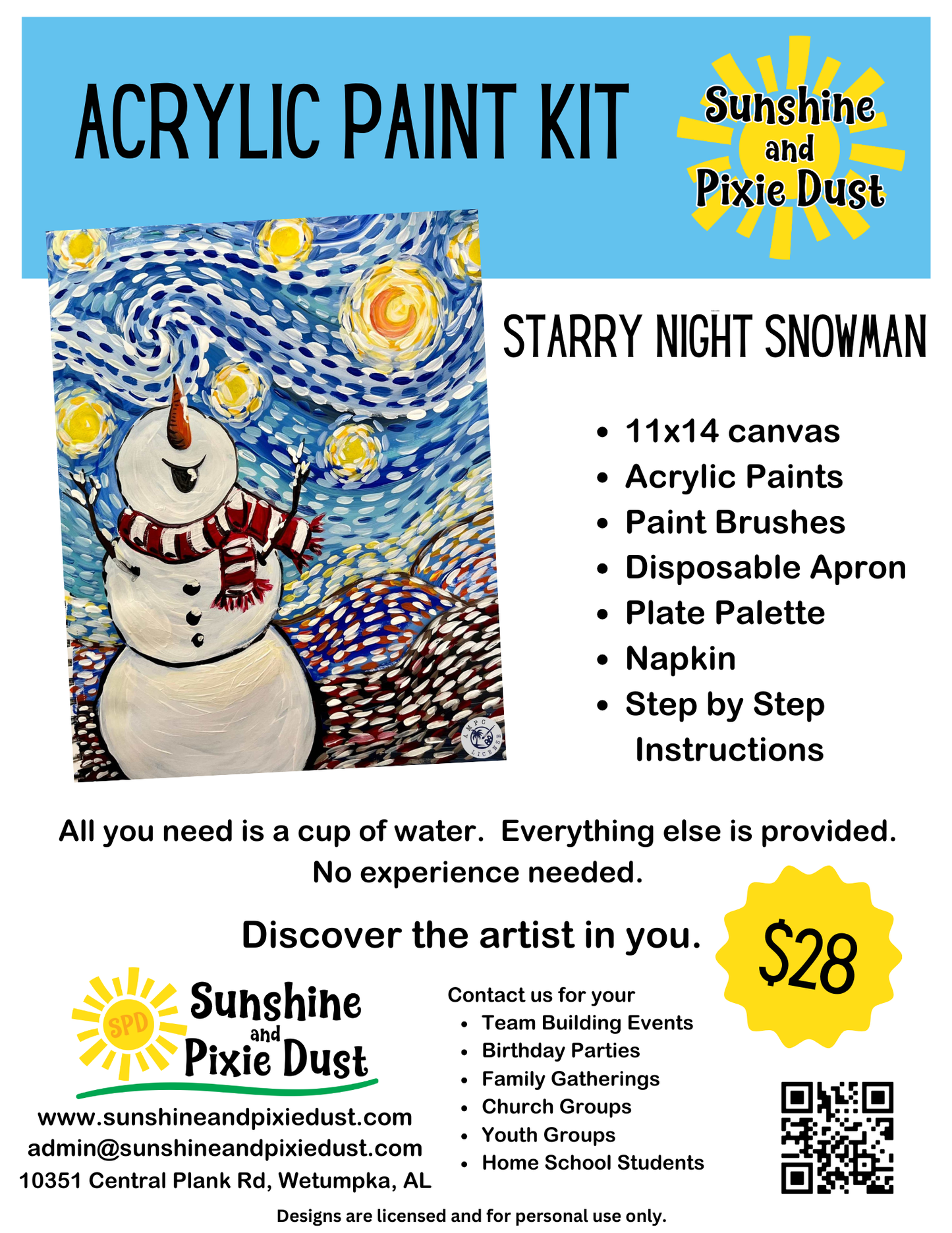 Starry Night Snowman Paint Kit