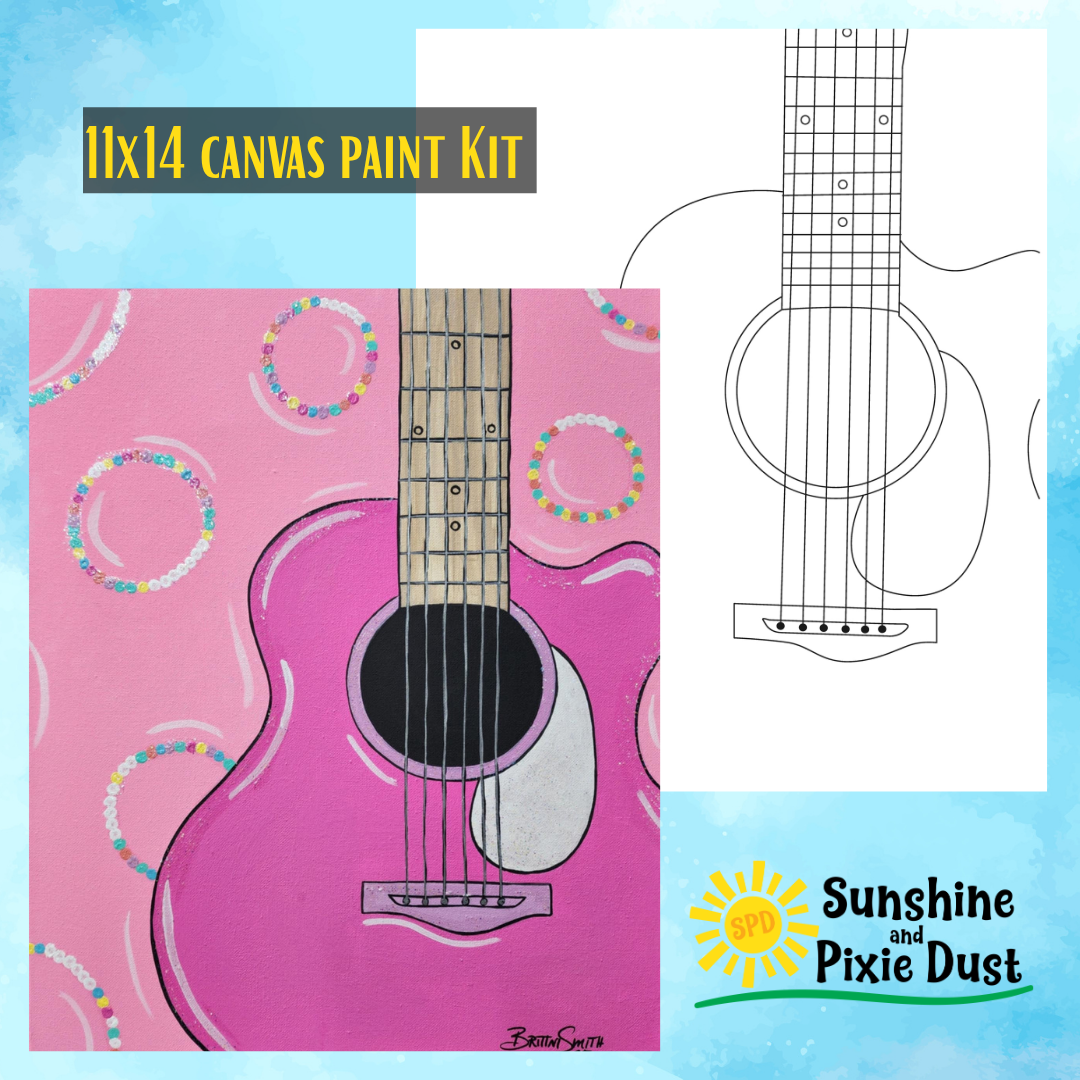 Girlie Guitar Paint Kit – 11x14 Traced Canvas | Full or Basic DIY Art Kit for All Ages