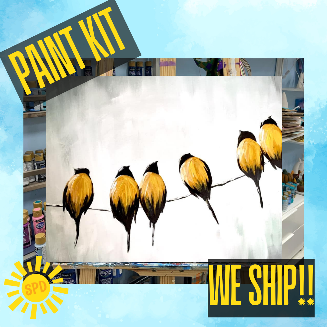 Birds on Wire Paint Kit – Pre-Drawn Canvas | DIY Paint Kit for All Ages | Easy At-Home Activity | Art Gift