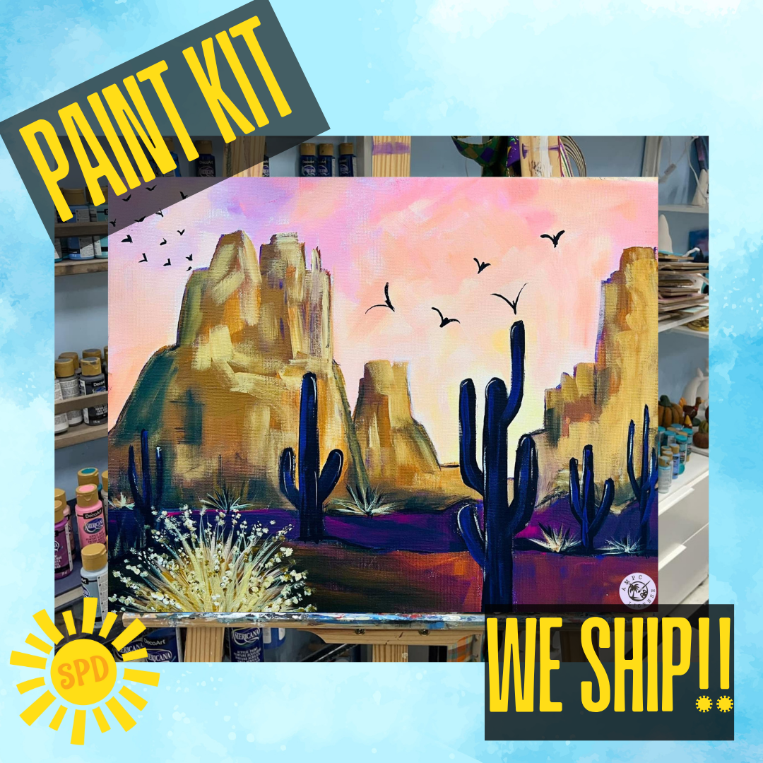 Desert Sunset Paint Kit – DIY Art Set All Ages, Traced Canvas, Brushes & Instructions, Quality Craft Project Gift