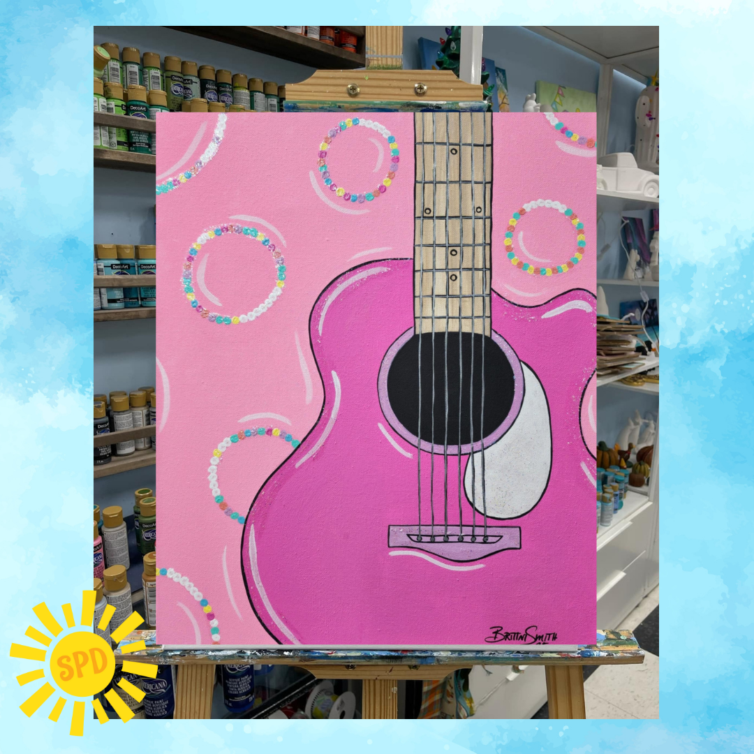 Girlie Guitar Paint Kit – 11x14 Traced Canvas | Full or Basic DIY Art Kit for All Ages