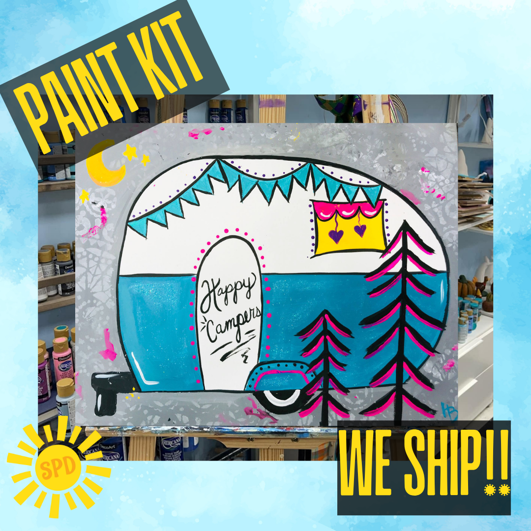 Happy Camper Paint Kit – Pre-Drawn Canvas | DIY Paint Kit for All Ages | Easy At-Home Activity | Art Gift