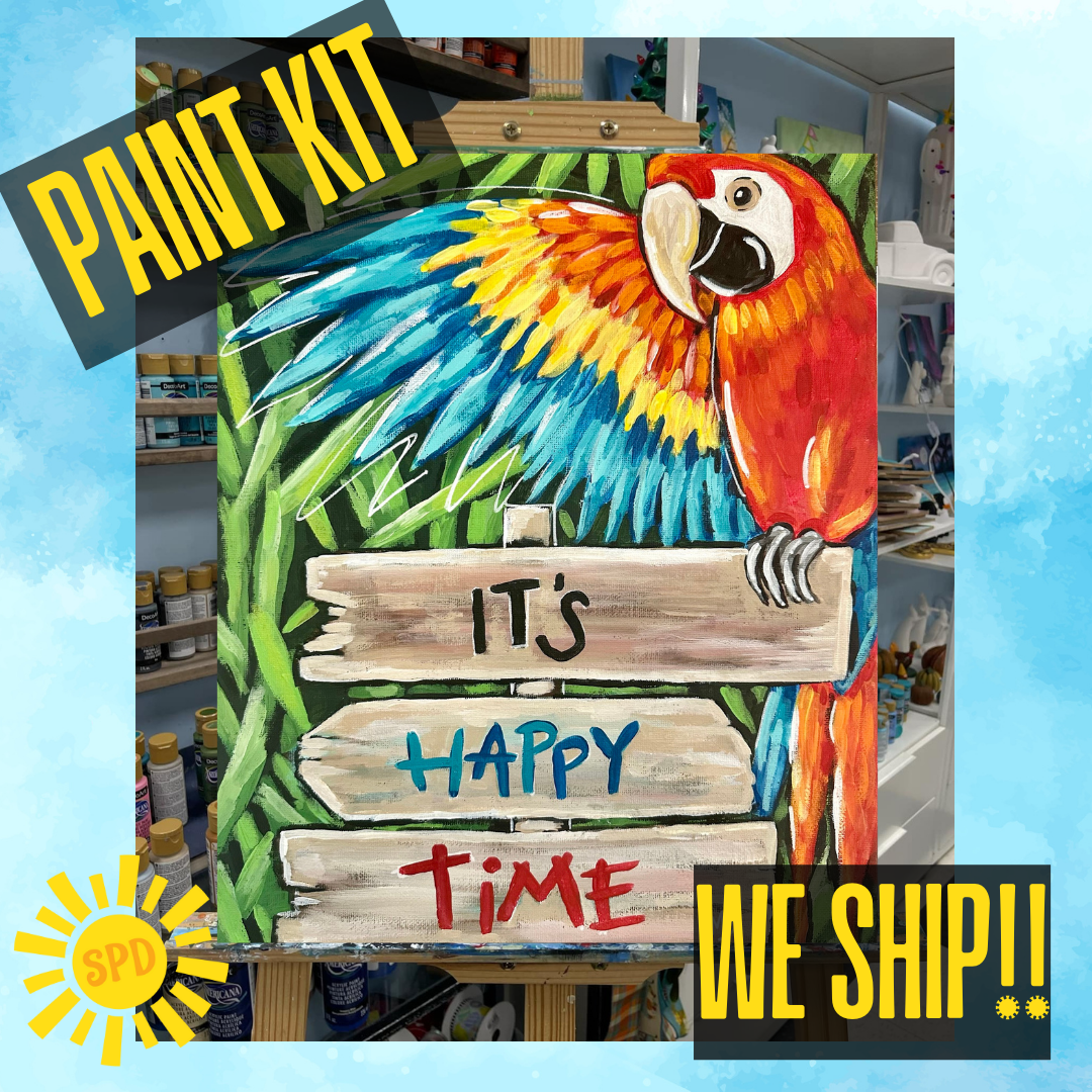 It's Happy Time Paint Kit – Pre-Drawn Canvas | DIY Paint Kit for All Ages | Easy At-Home Activity | Art Gift
