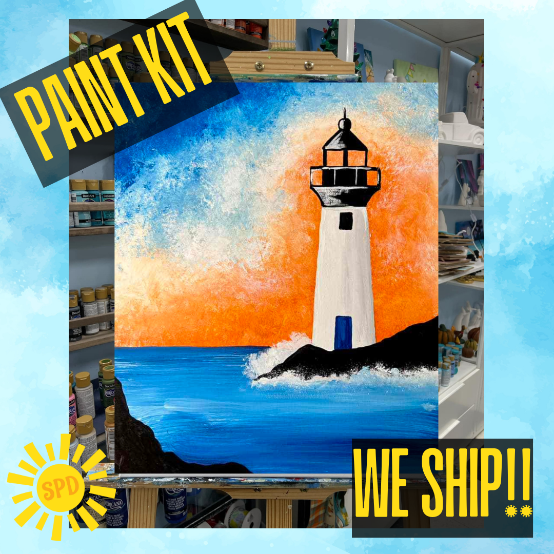 Lighthouse Glow Paint Kit – DIY Art Set All Ages, Traced Canvas, Brushes & Instructions, Quality Craft Project Gift