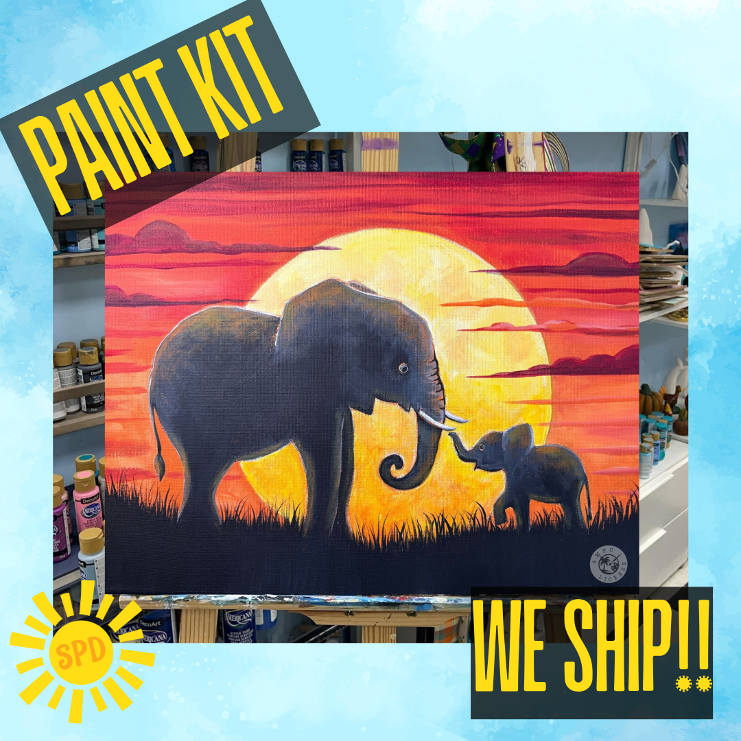 Mama and Me Elephants Paint Kit – DIY Art Set All Ages, Traced Canvas, Brushes & Instructions, Quality Craft Project Gift