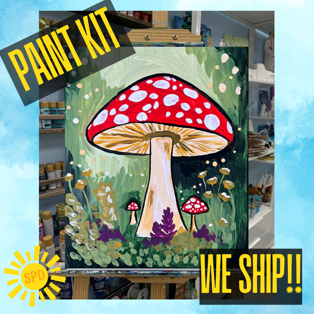 Toadstool Mushroom Paint Kit – DIY Art Set All Ages, Traced Canvas, Brushes & Instructions, Quality Craft Project Gift