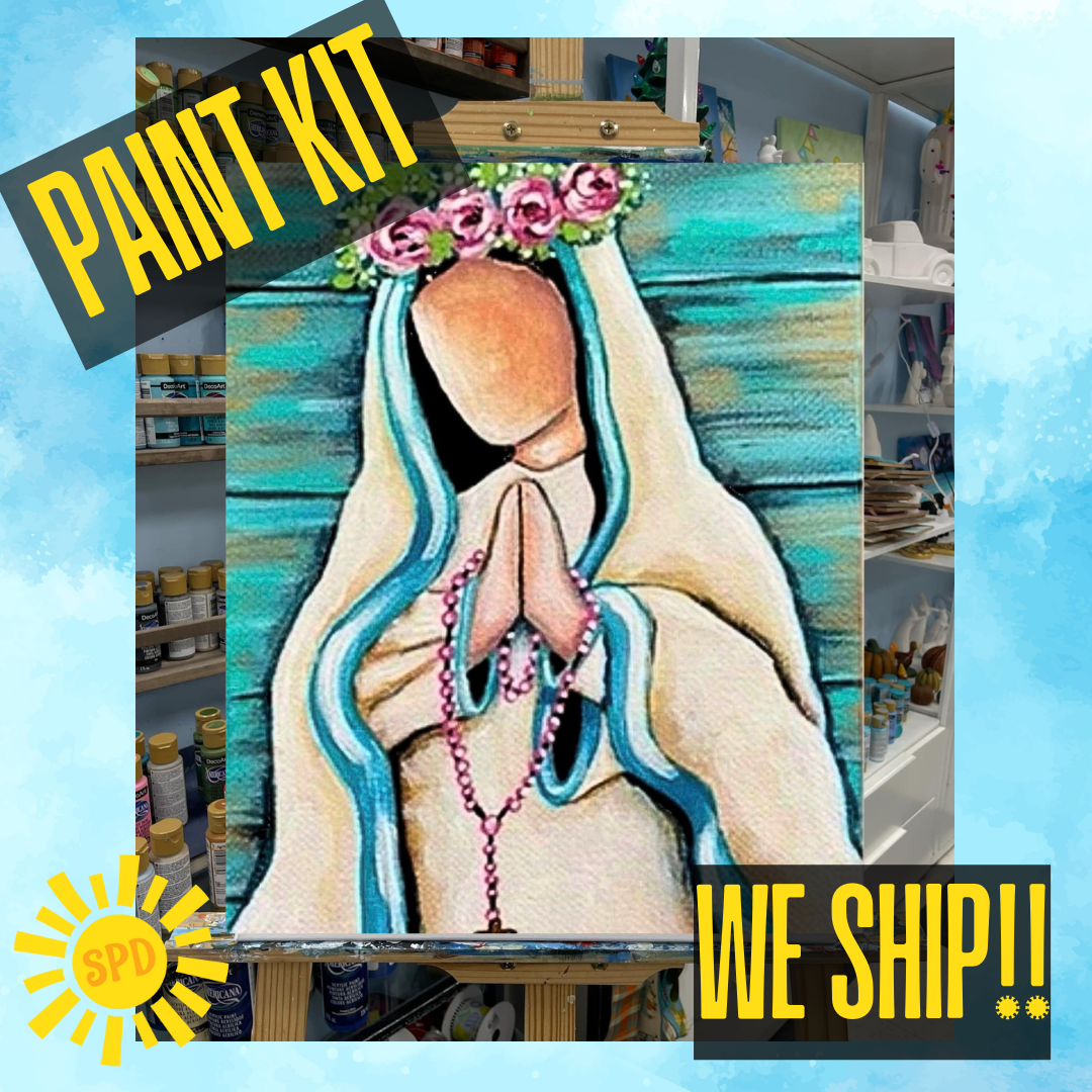 Virgin Mary Paint Kit – Pre-Drawn Canvas | DIY Paint Kit for All Ages | Easy At-Home Activity | Art Gift