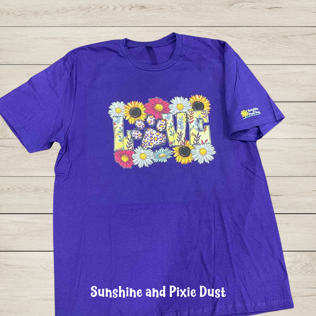 LOVE with Paw and Flowers T-Shirt, Soft Style, Unisex Fit