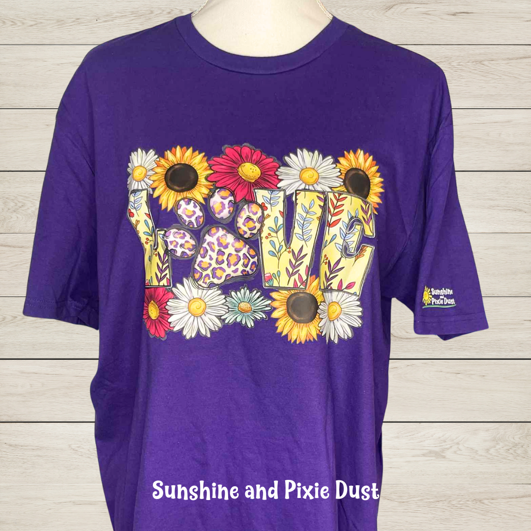 LOVE with Paw and Flowers T-Shirt, Soft Style, Unisex Fit