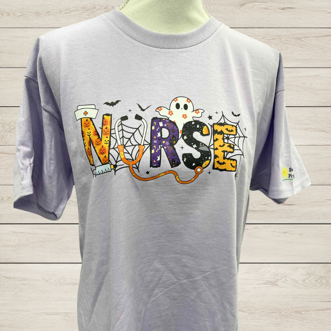 Halloween Nurse T-Shirt | Funny Medical Fall Tee | Ghost Pumpkin Stethoscope Design
