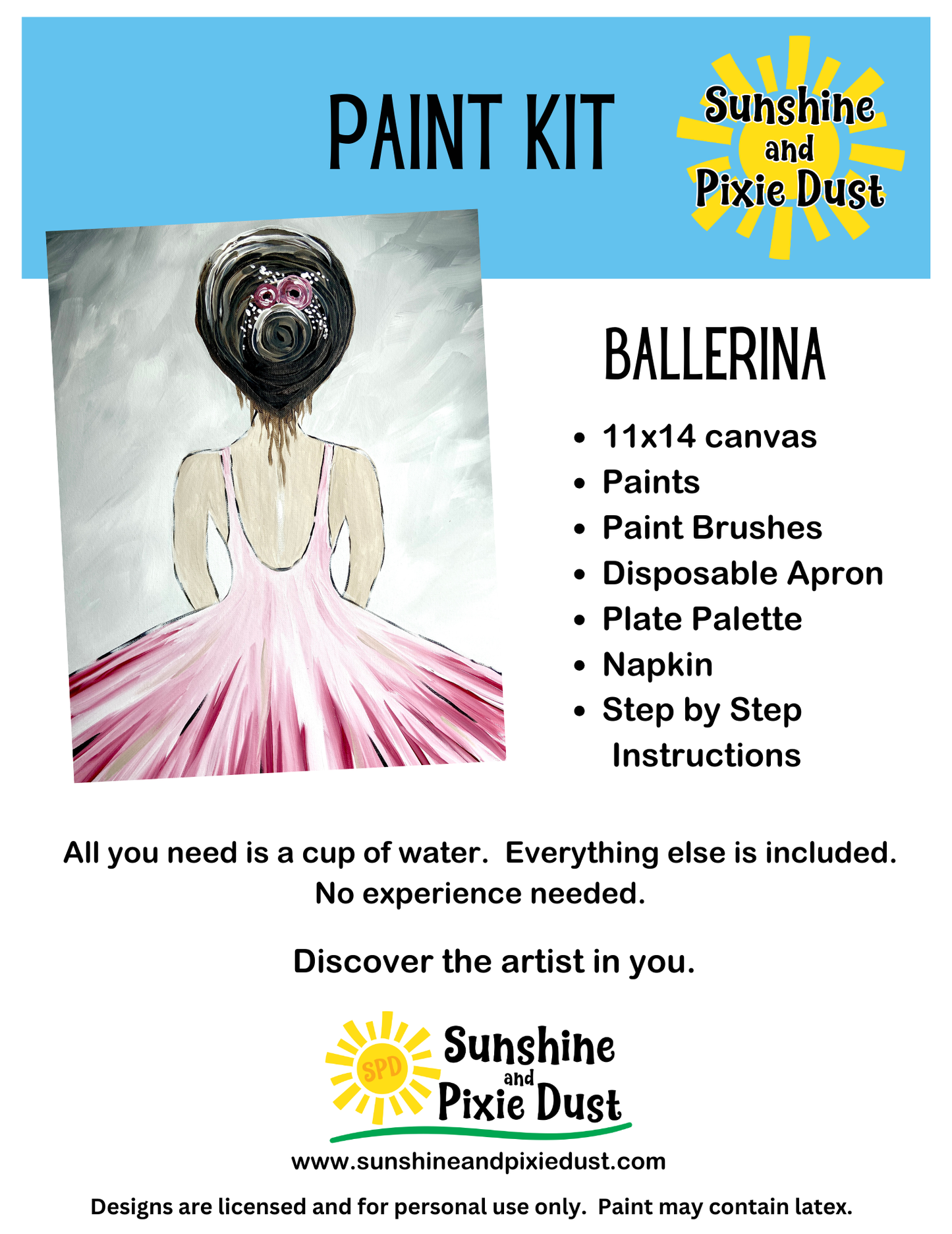 Ballerina Paint Kit – Pre-Drawn Canvas | DIY Paint Kit for All Ages | Easy At-Home Activity | Art Gift