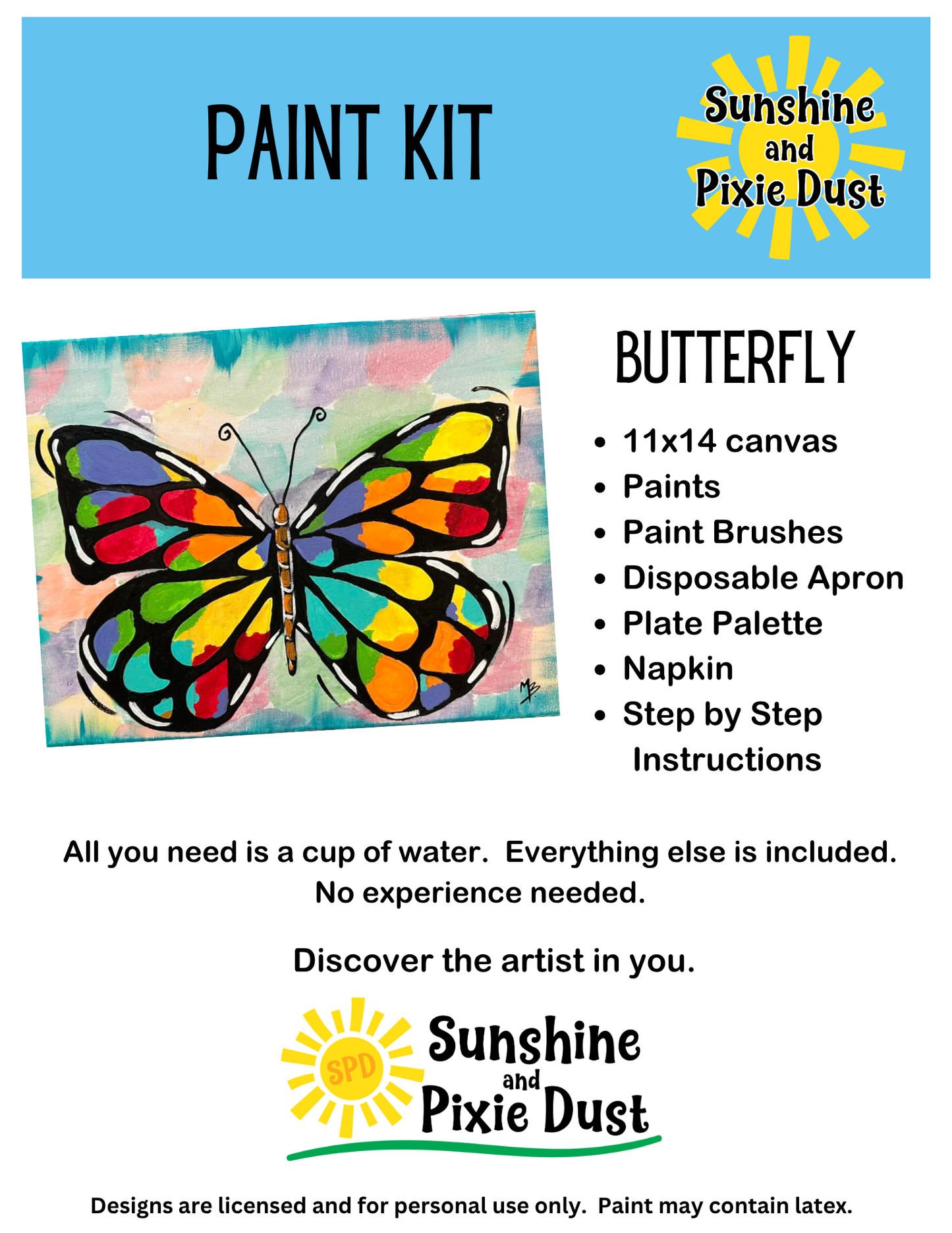Butterfly Paint Kit – Pre-Drawn Canvas | DIY Paint Kit for All Ages | Easy At-Home Activity | Art Gift