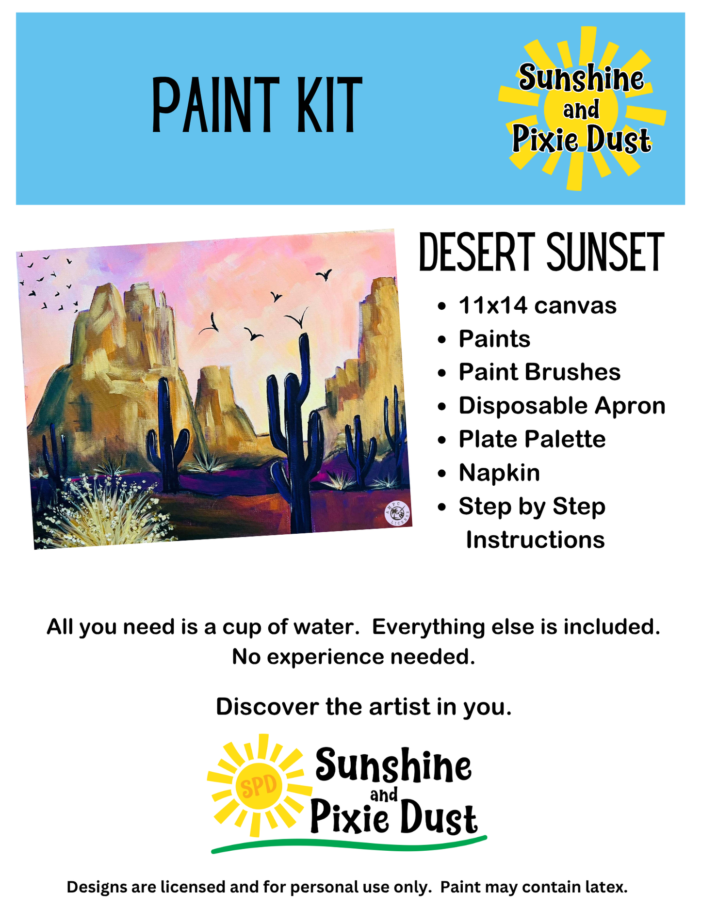Desert Sunset Paint Kit – DIY Art Set All Ages, Traced Canvas, Brushes & Instructions, Quality Craft Project Gift