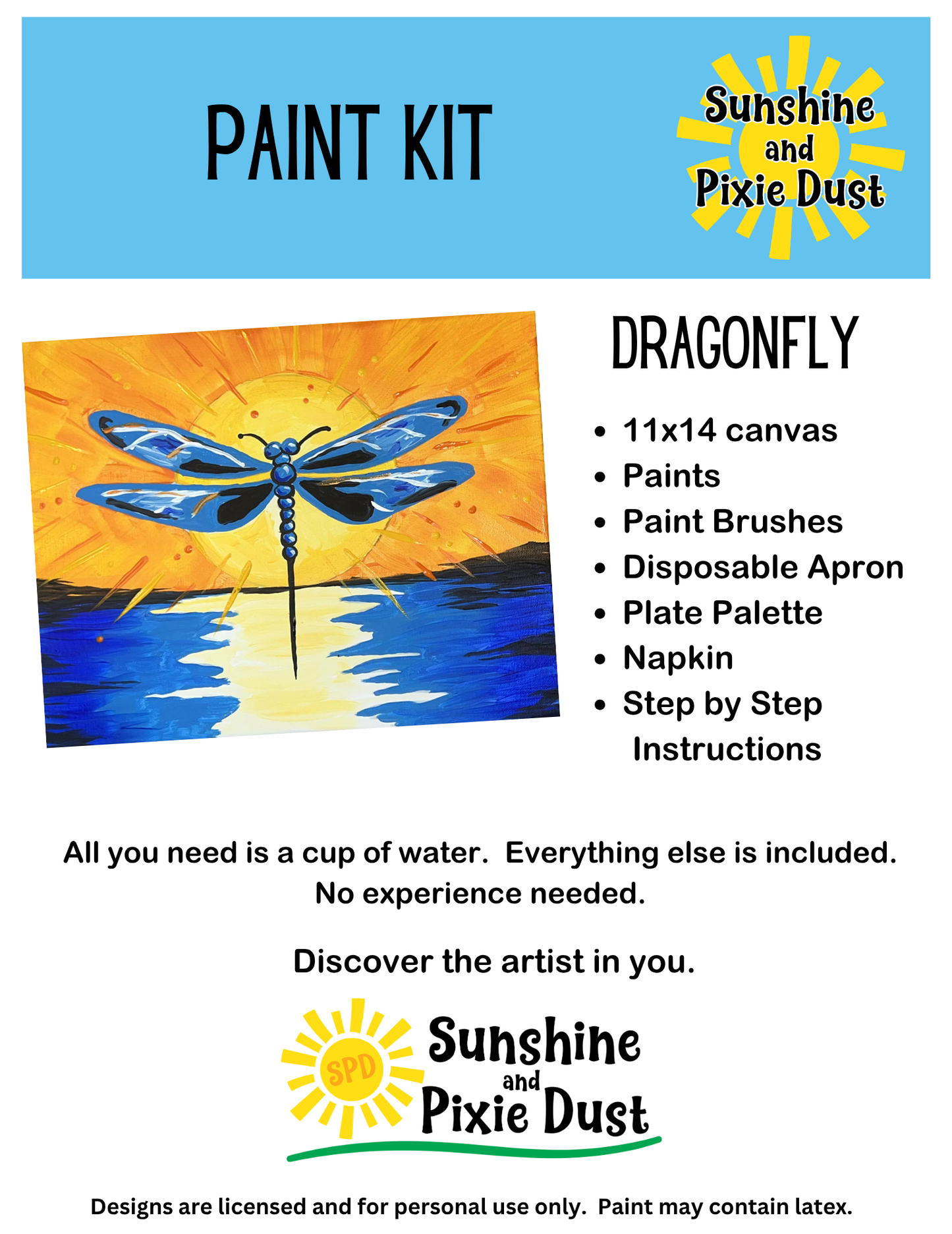 Dragonfly Paint Kit – Pre-Drawn Canvas | DIY Paint Kit for All Ages | Easy At-Home Activity | Art Gift