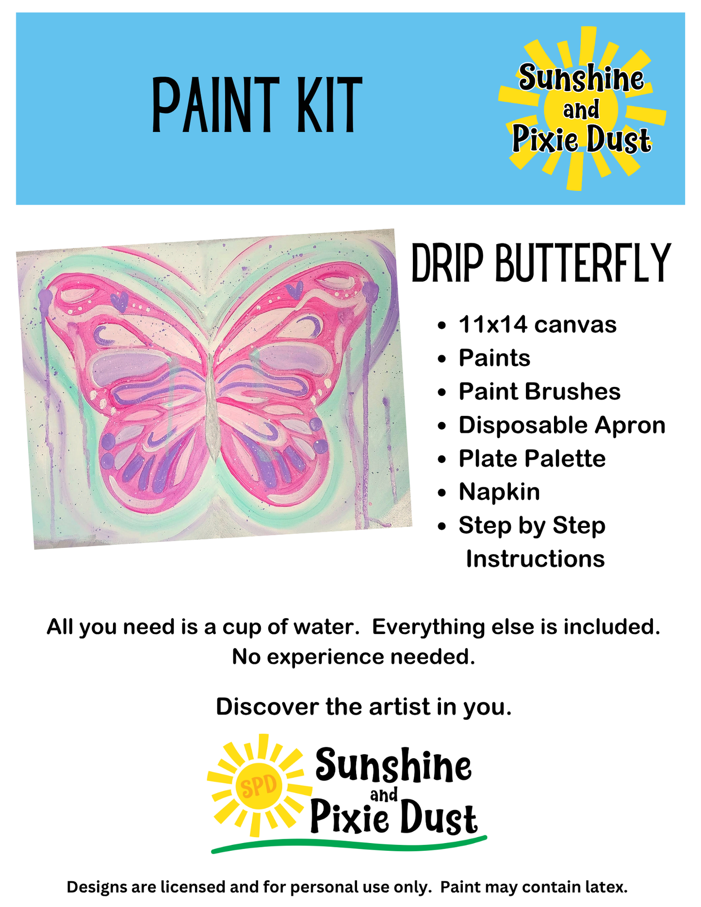 Drip Butterfly Paint Kit – Pre-Drawn Canvas | DIY Paint Kit for All Ages | Easy At-Home Activity | Art Gift