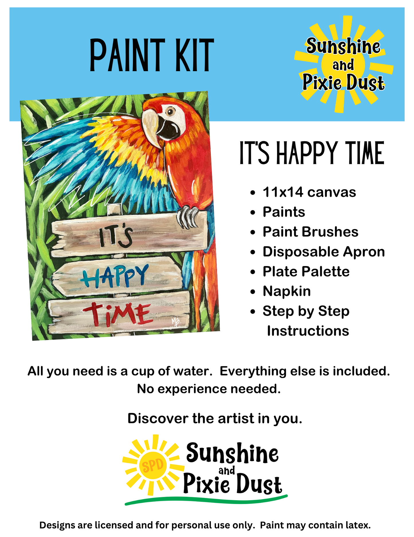 It's Happy Time Paint Kit – Pre-Drawn Canvas | DIY Paint Kit for All Ages | Easy At-Home Activity | Art Gift