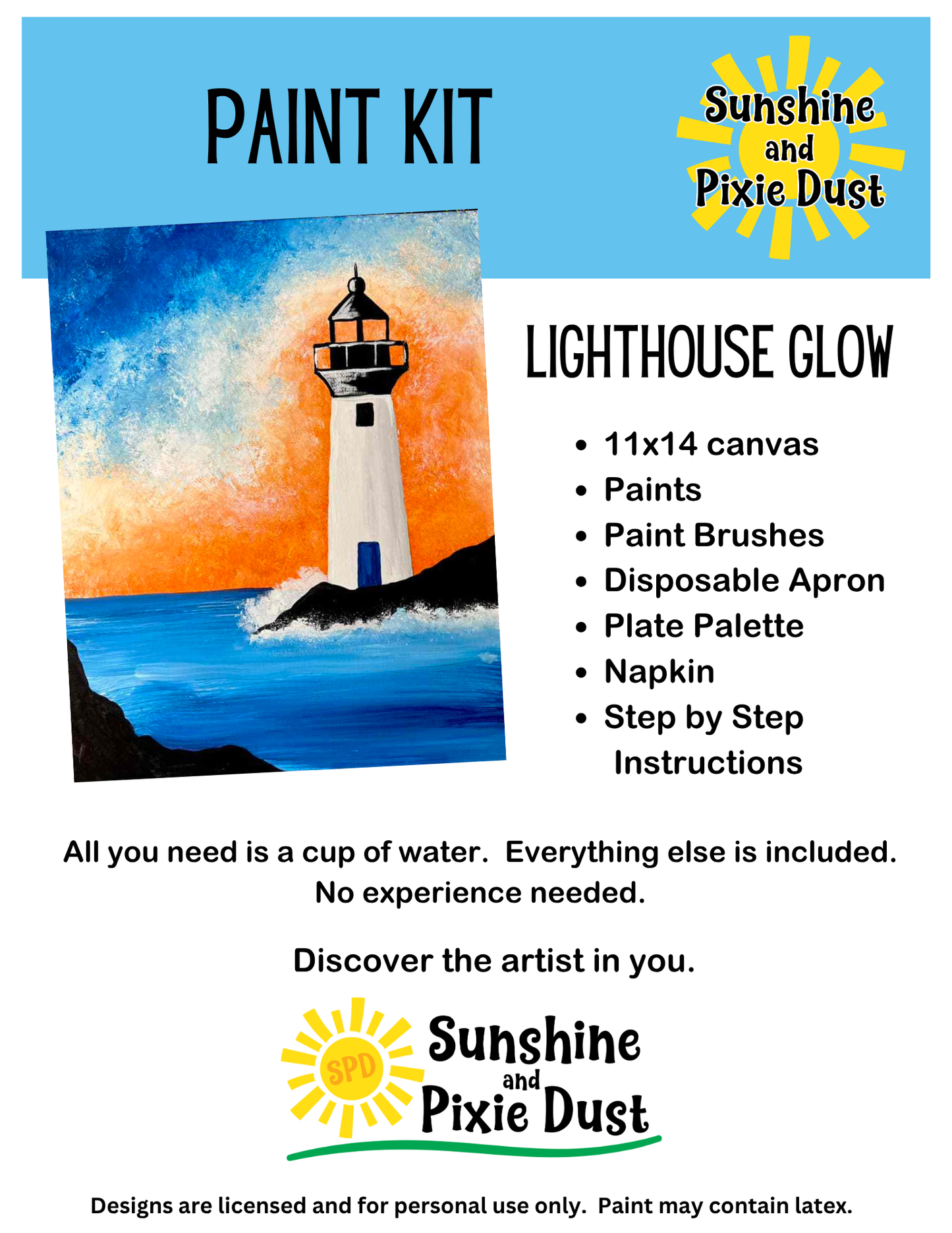 Lighthouse Glow Paint Kit – DIY Art Set All Ages, Traced Canvas, Brushes & Instructions, Quality Craft Project Gift