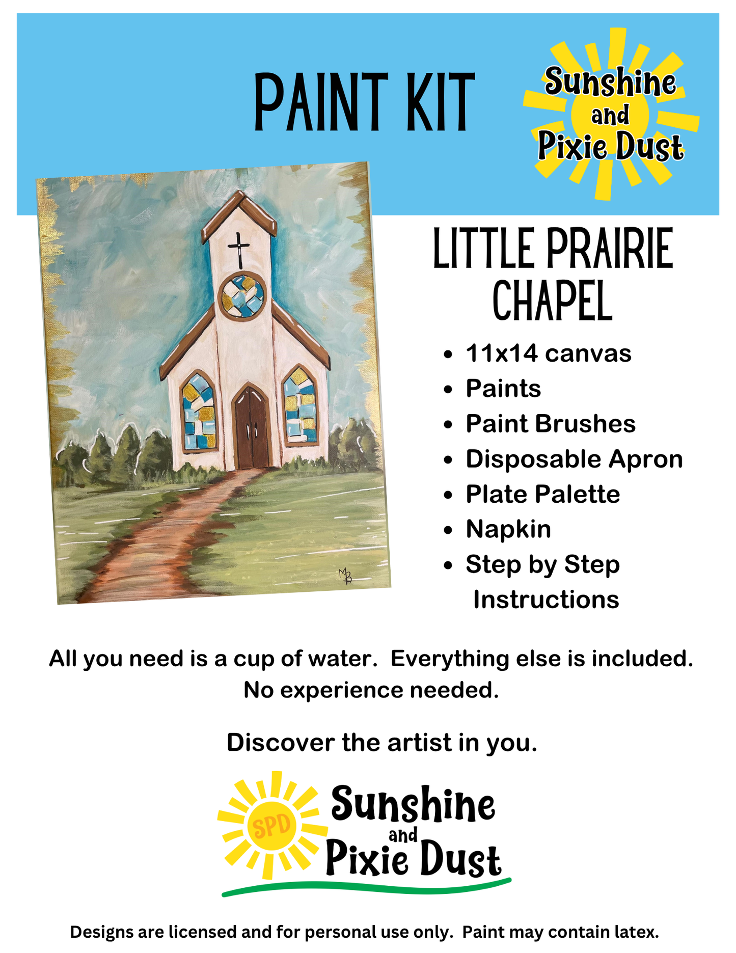 Little Prairie Chapel Paint Kit – Pre-Drawn Canvas | DIY Paint Kit for All Ages | Easy At-Home Activity | Art Gift