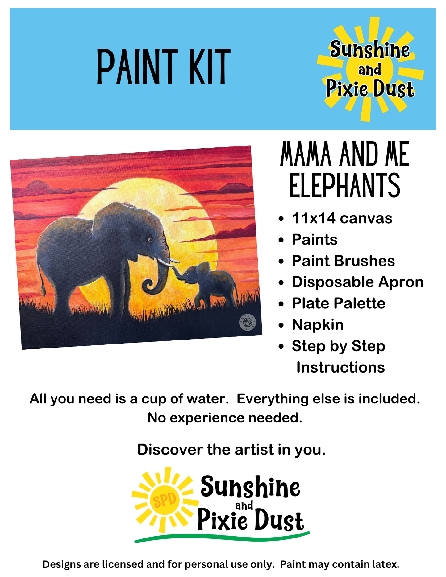 Mama and Me Elephants Paint Kit – DIY Art Set All Ages, Traced Canvas, Brushes & Instructions, Quality Craft Project Gift
